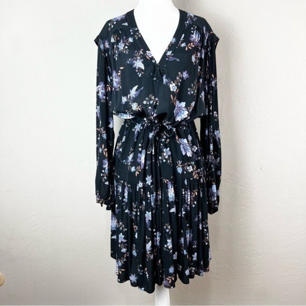 Rebecca Minkoff Tiered Knee Length Floral Belted Long Sleeve Shirt Dress Size S